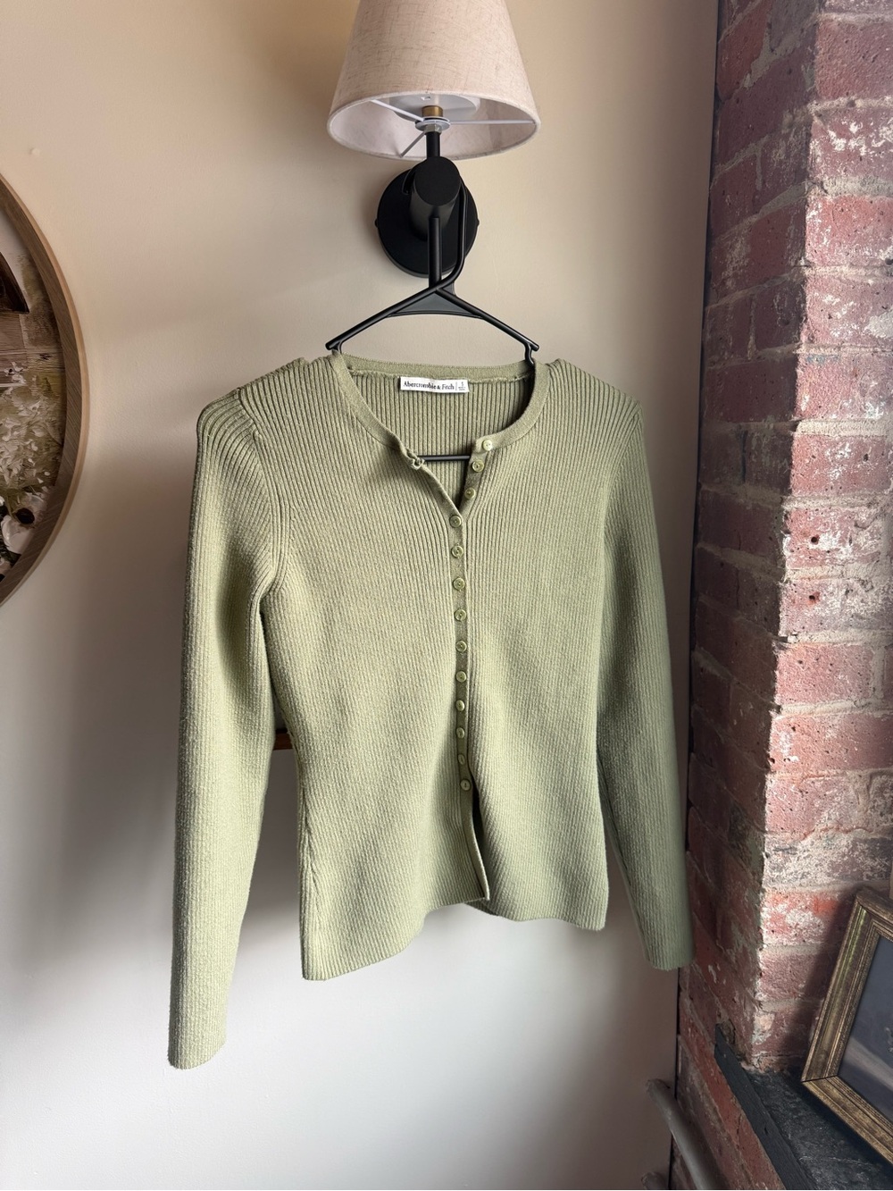 Abercrombie & Fitch Ribbed Button-Front Cardigan in Sage - Picture 1 of 4